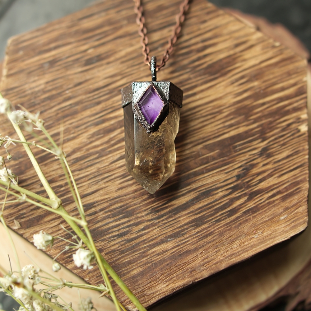 Amethyst and Smoky Quartz Pendant Necklace